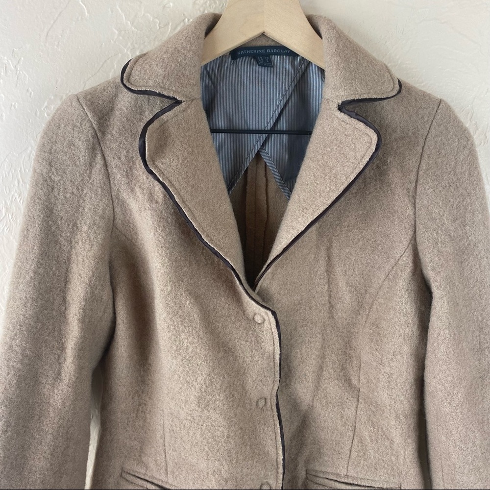 Katherine Barclay Wool Snap Front Jacket Dark Brown Piping Pockets Small - Picture 2 of 9